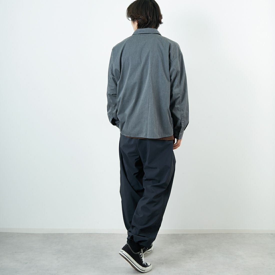 DANTON [ダントン] ワンポイントロゴ シャツジャケット [DT-B0396TCC] GREY &&モデル身長：179cm 着用サイズ：42&&
