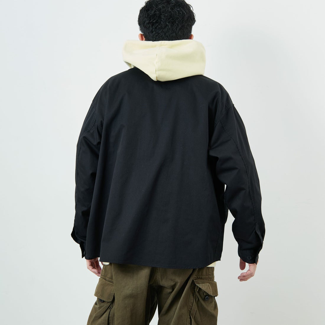 DANTON [ダントン] ワンポイントロゴ シャツジャケット [DT-B0396TCC] BLACK &&モデル身長：168cm 着用サイズ：40&&