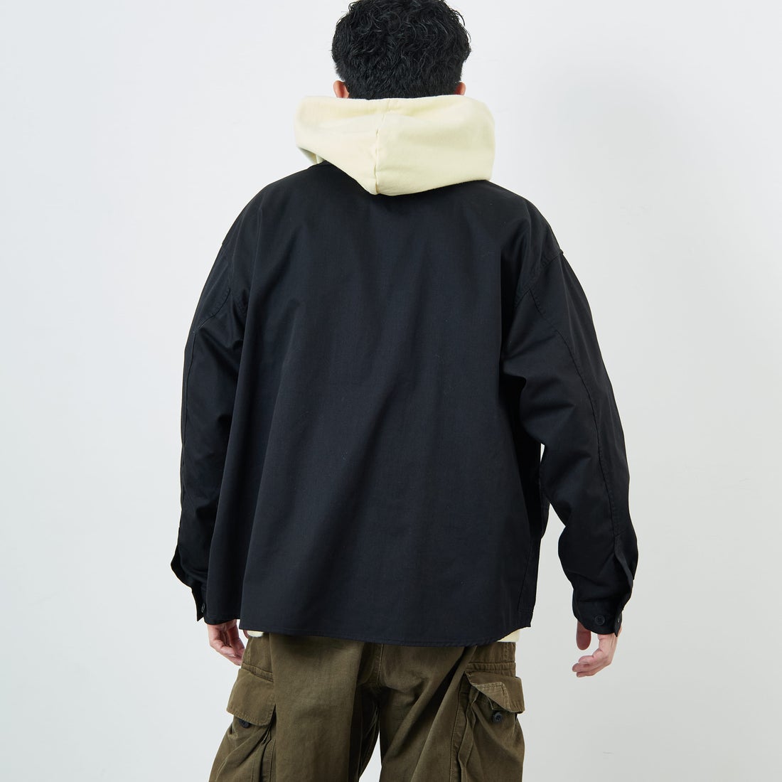 DANTON [ダントン] ワンポイントロゴ シャツジャケット [DT-B0396TCC] BLACK &&モデル身長：168cm 着用サイズ：40&&