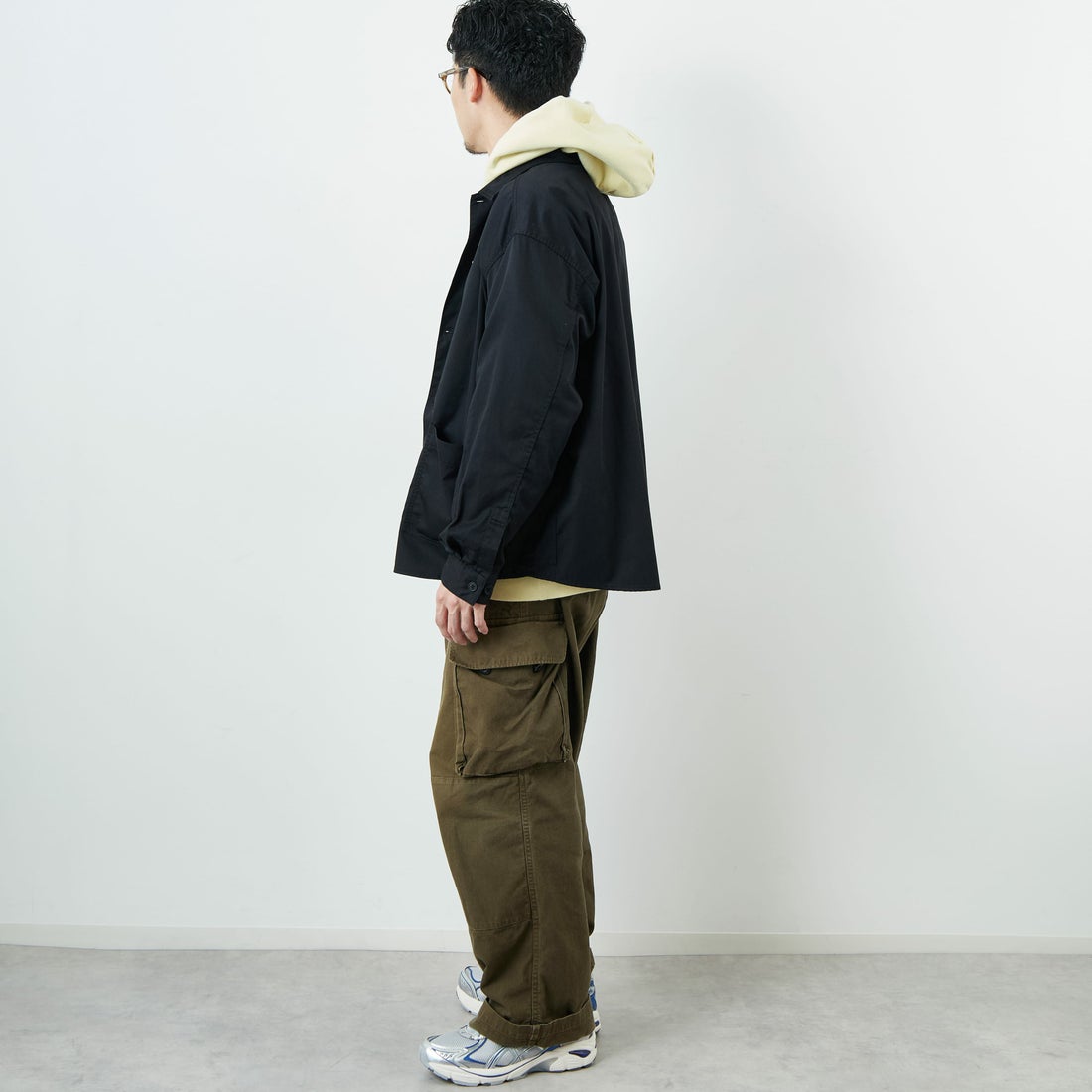 DANTON [ダントン] ワンポイントロゴ シャツジャケット [DT-B0396TCC] BLACK &&モデル身長：168cm 着用サイズ：40&&