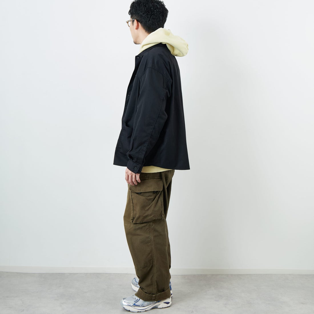 DANTON [ダントン] ワンポイントロゴ シャツジャケット [DT-B0396TCC] BLACK &&モデル身長：168cm 着用サイズ：40&&