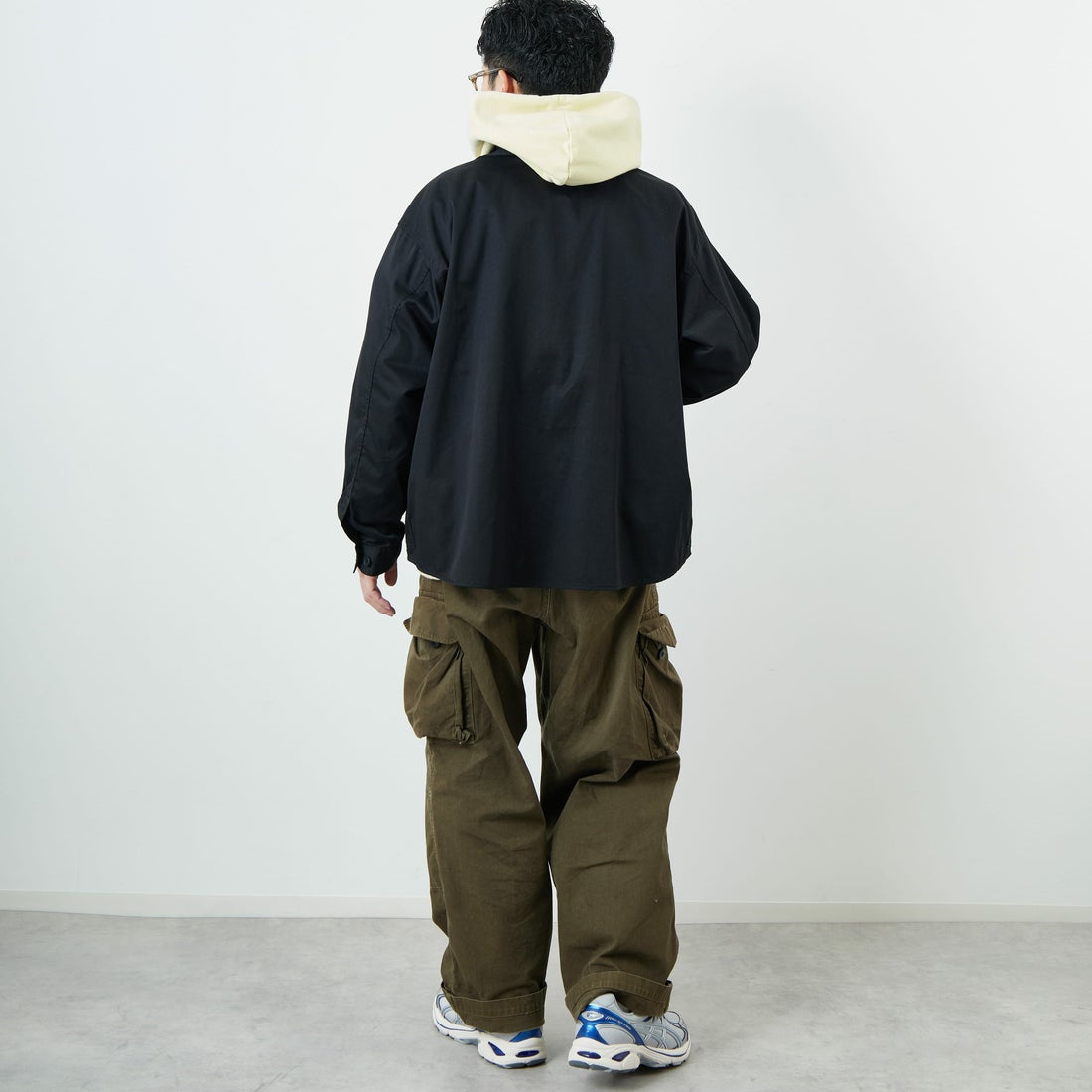 DANTON [ダントン] ワンポイントロゴ シャツジャケット [DT-B0396TCC] BLACK &&モデル身長：168cm 着用サイズ：40&&