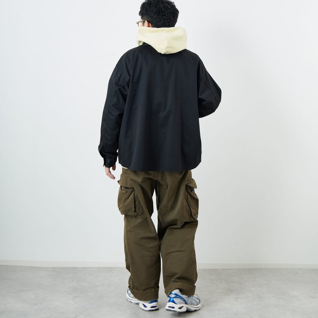 DANTON [ダントン] ワンポイントロゴ シャツジャケット [DT-B0396TCC] BLACK &&モデル身長：168cm 着用サイズ：40&&