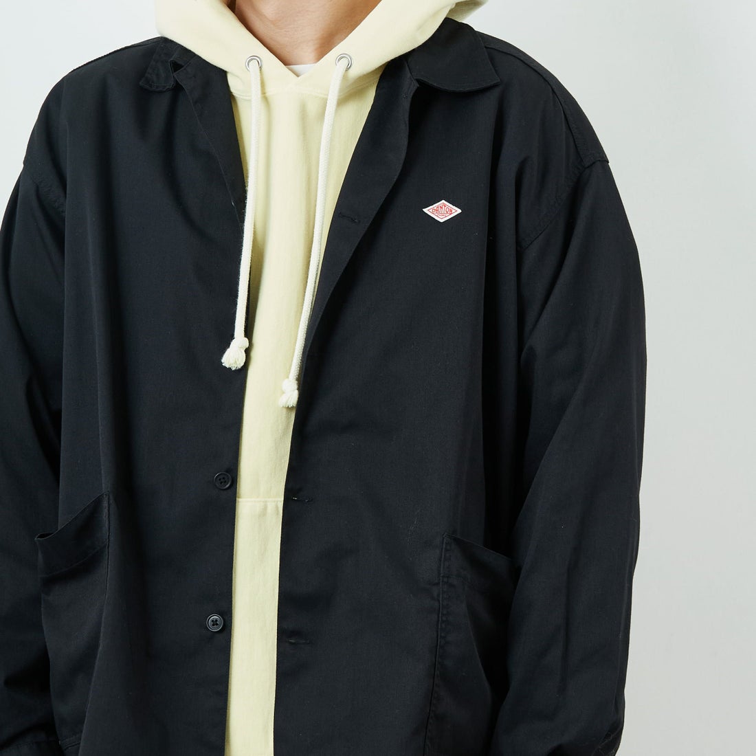 DANTON [ダントン] ワンポイントロゴ シャツジャケット [DT-B0396TCC] BLACK &&モデル身長：168cm 着用サイズ：40&&
