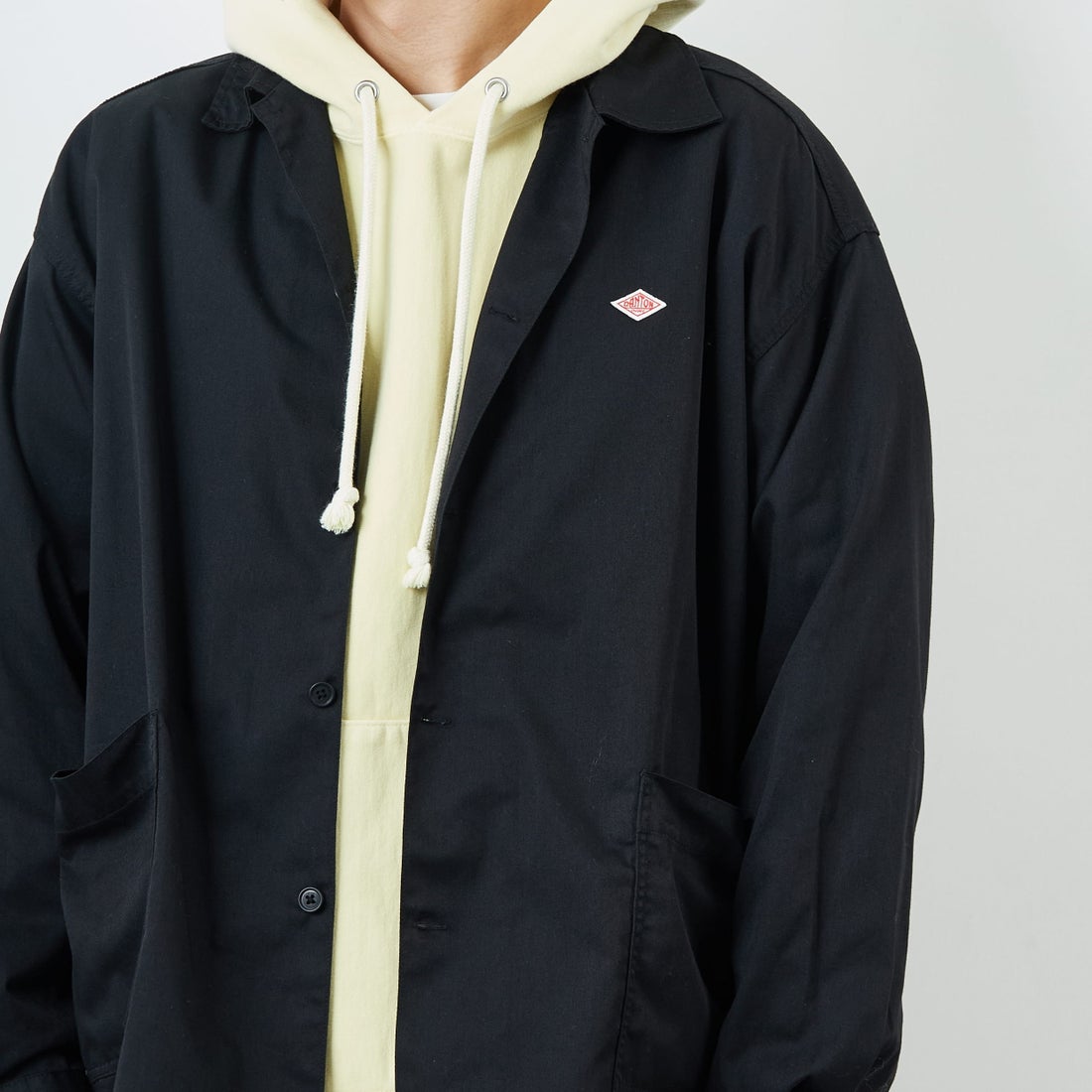 DANTON [ダントン] ワンポイントロゴ シャツジャケット [DT-B0396TCC] BLACK &&モデル身長：168cm 着用サイズ：40&&