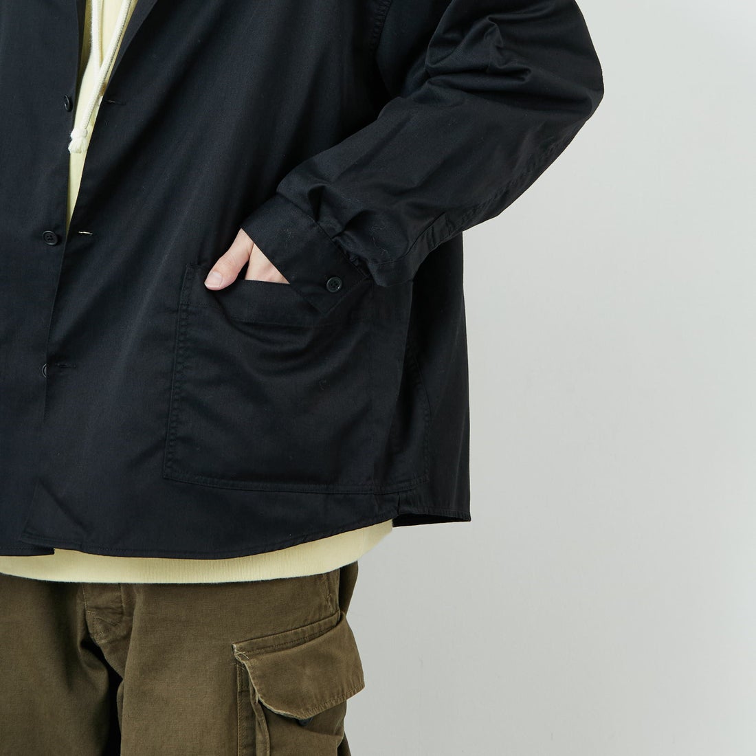 DANTON [ダントン] ワンポイントロゴ シャツジャケット [DT-B0396TCC] BLACK &&モデル身長：168cm 着用サイズ：40&&