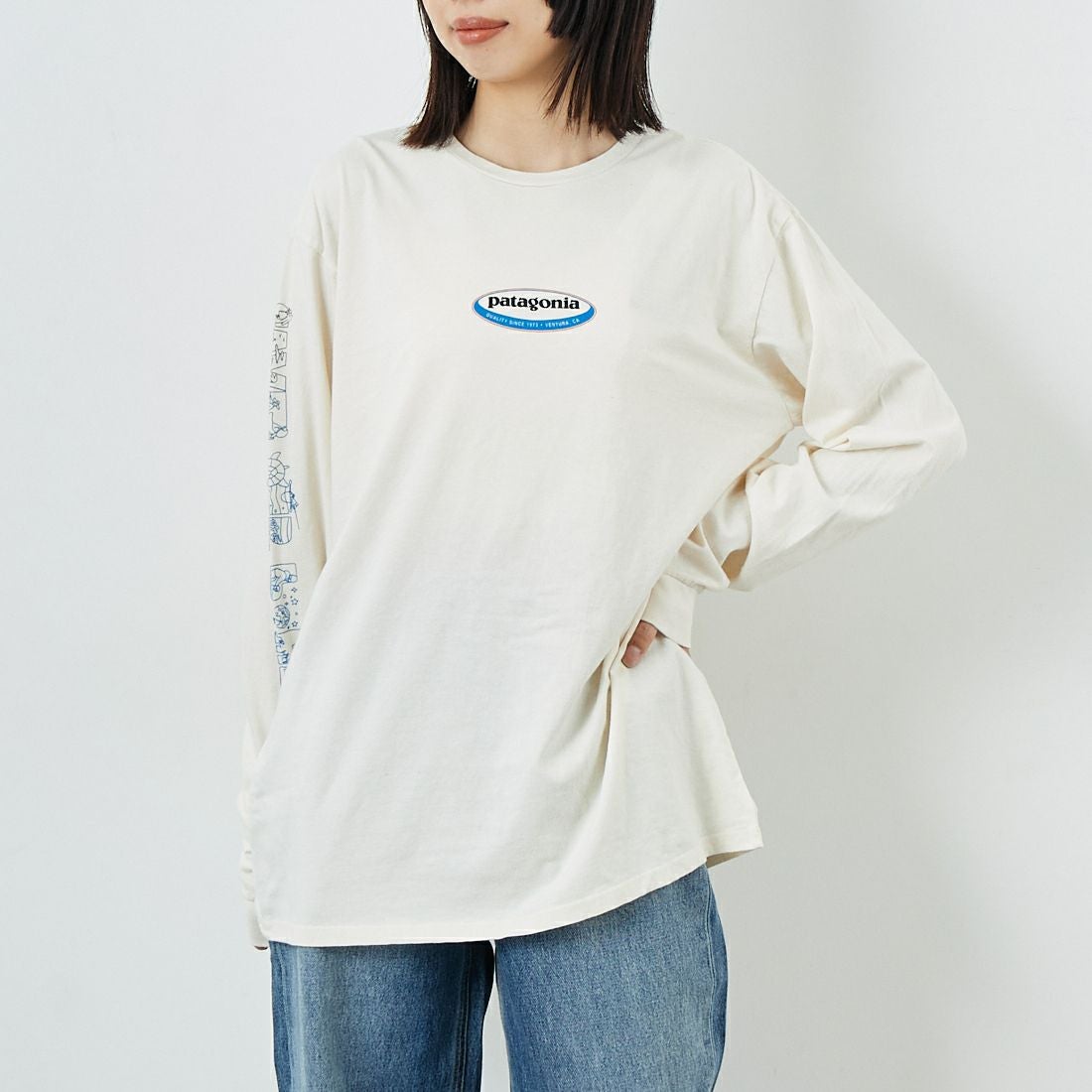 patagonia [パタゴニア] メンズ ロングスリーブ ロングウェイラウンド オーガニックTシャツ [37821] UDNL &&モデル身長：162cm 着用サイズ：S&&