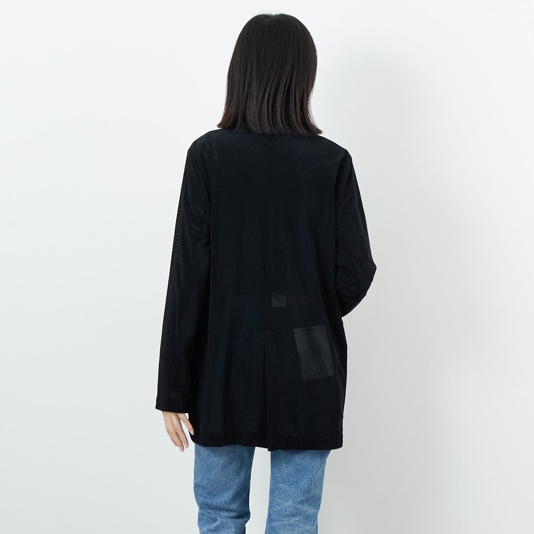 CLOCHE [クロシェ] メッシュベロアダブルジャケット [55284517] ﾌﾞﾗｯｸ &&モデル身長：162cm 着用サイズ：2&&