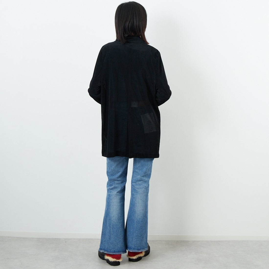 CLOCHE [クロシェ] メッシュベロアダブルジャケット [55284517] ﾌﾞﾗｯｸ &&モデル身長：162cm 着用サイズ：2&&