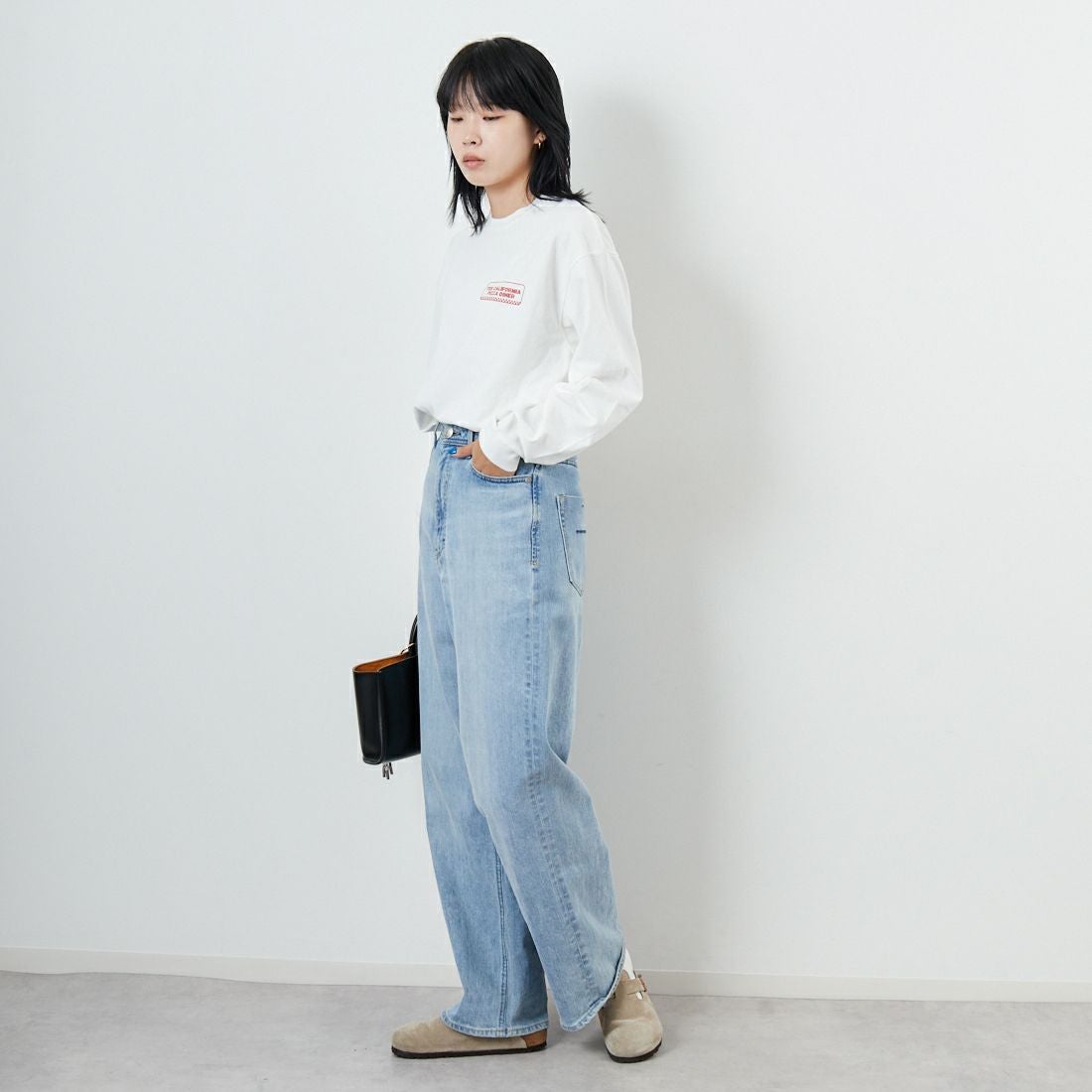 The Endless Summer [エンドレスサマー] CALIFORNIA PIZZA DINER ロングスリーブTシャツ [FH-25774328] 07 WHITE &&モデル身長：167cm 着用サイズ：S&&