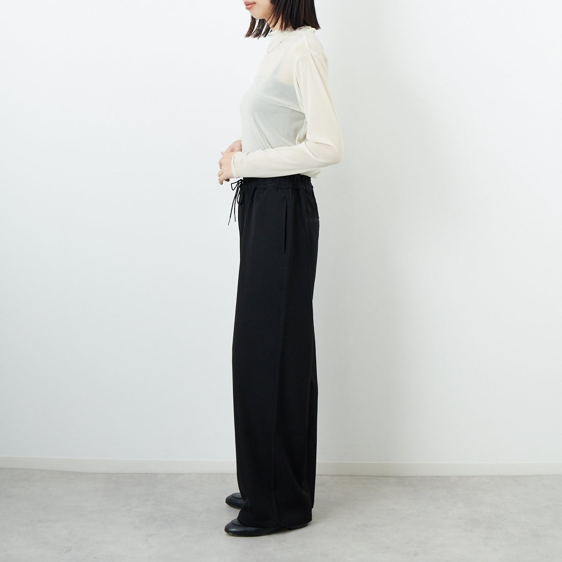 Jeans Factory Clothes [ジーンズファクトリークローズ] イージーワイドパンツ [IN18-PT-5] BLACK &&モデル身長：162cm 着用サイズ：36&&