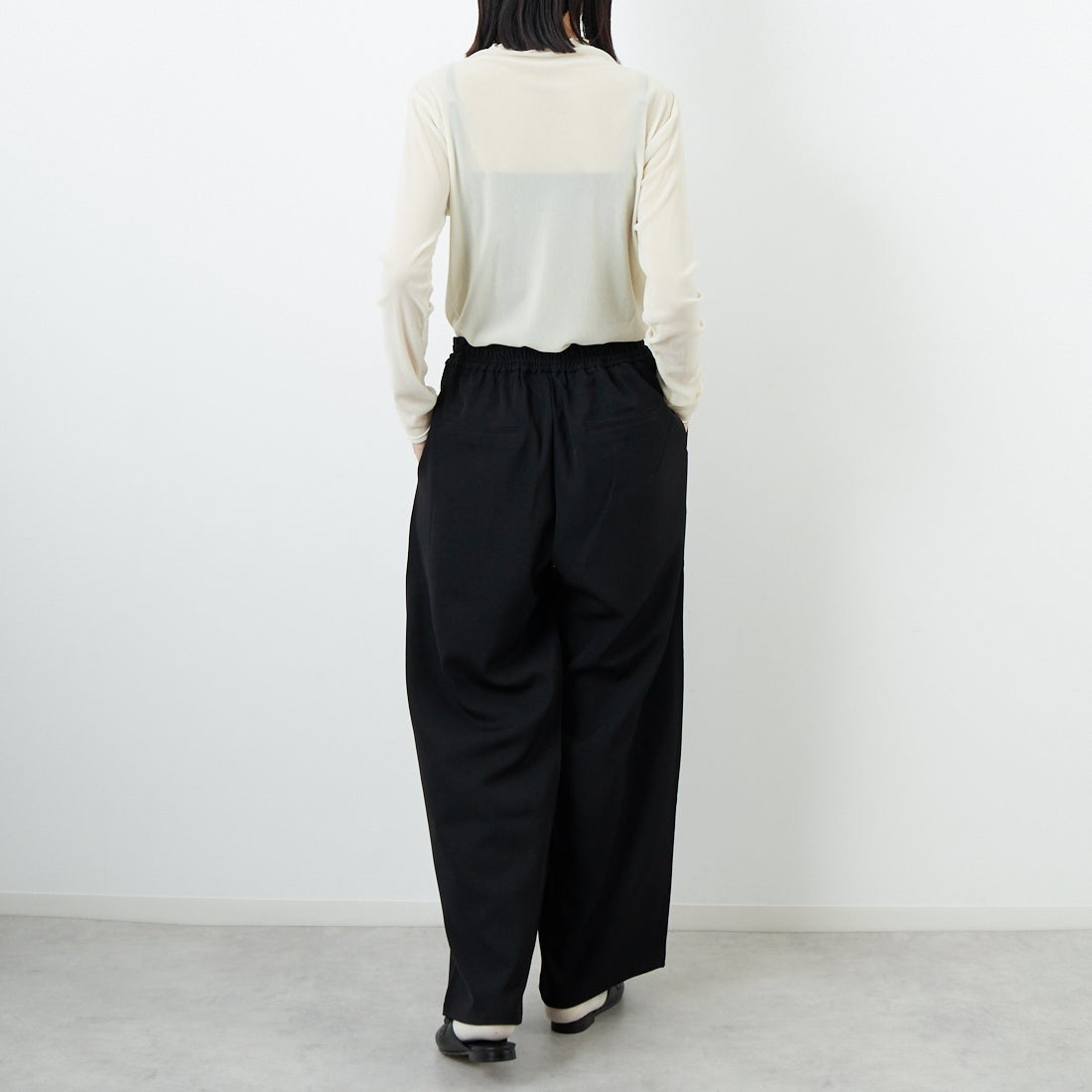 Jeans Factory Clothes [ジーンズファクトリークローズ] イージーワイドパンツ [IN18-PT-5] BLACK &&モデル身長：162cm 着用サイズ：36&&