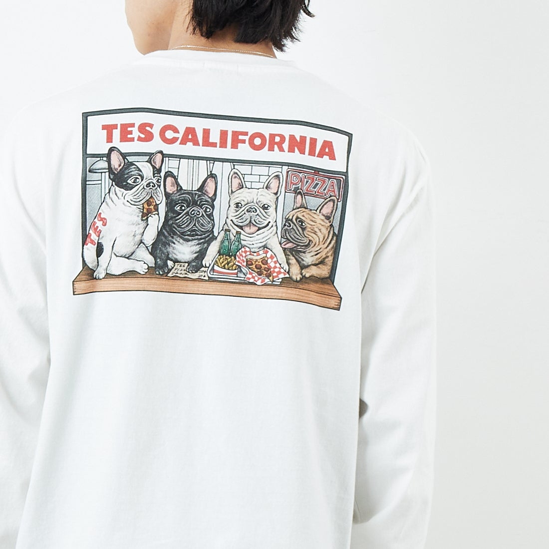 The Endless Summer [エンドレスサマー] CALIFORNIA PIZZA DINER ロングスリーブTシャツ [FH-25774328] 07 WHITE &&モデル身長：179cm 着用サイズ：M&&