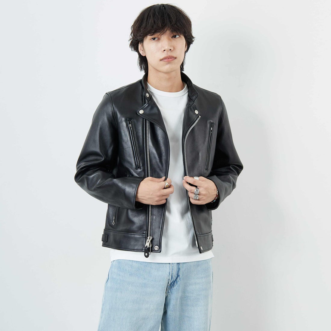 Schott [ショット] ダブルブレスト ライダースジャケット [7825950010] 010 BLACK &&モデル身長：179cm 着用サイズ：M&&