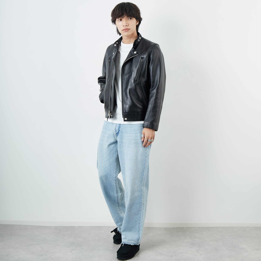 Schott [ショット] ダブルブレスト ライダースジャケット [7825950010] 010 BLACK &&モデル身長：179cm 着用サイズ：M&&