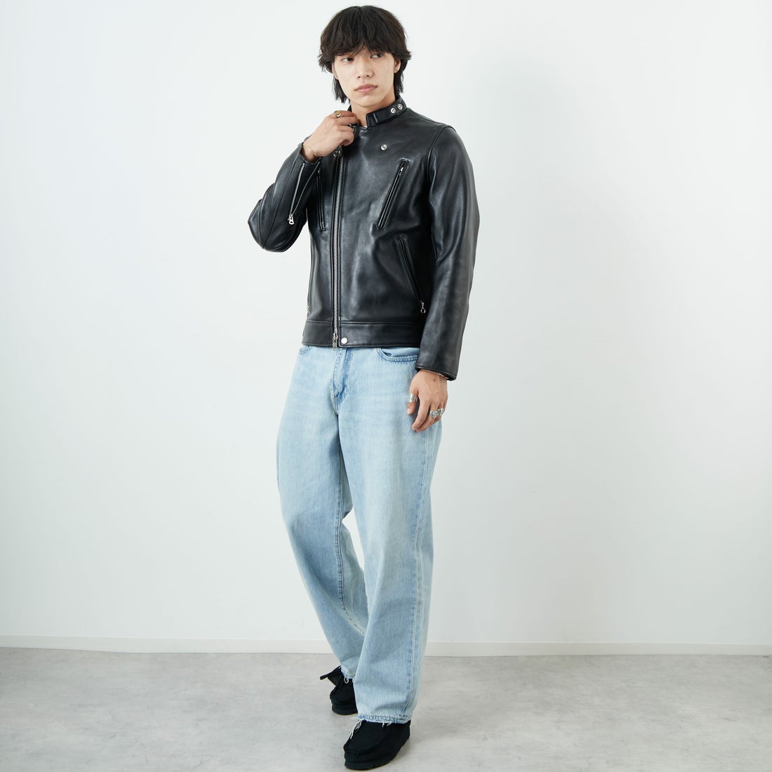 Schott [ショット] ダブルブレスト ライダースジャケット [7825950010] 010 BLACK &&モデル身長：179cm 着用サイズ：M&&