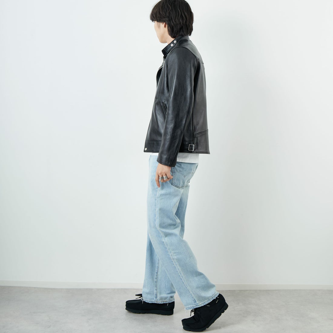 Schott [ショット] ダブルブレスト ライダースジャケット [7825950010] 010 BLACK &&モデル身長：179cm 着用サイズ：M&&