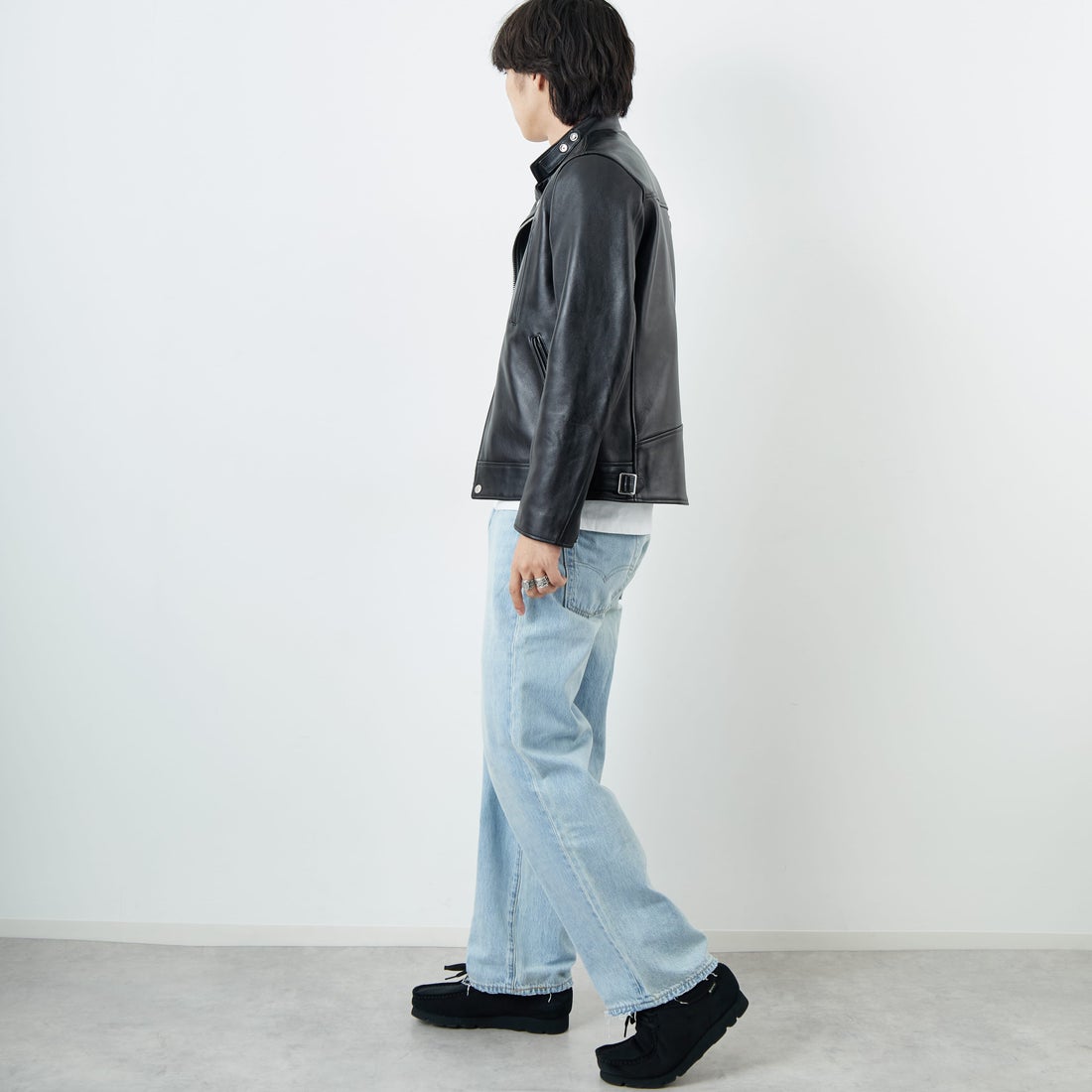 Schott [ショット] ダブルブレスト ライダースジャケット [7825950010] 010 BLACK &&モデル身長：179cm 着用サイズ：M&&