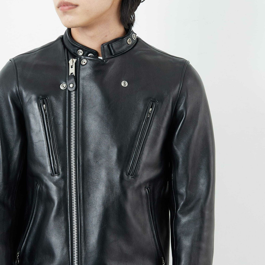 Schott [ショット] ダブルブレスト ライダースジャケット [7825950010] 010 BLACK &&モデル身長：179cm 着用サイズ：M&&