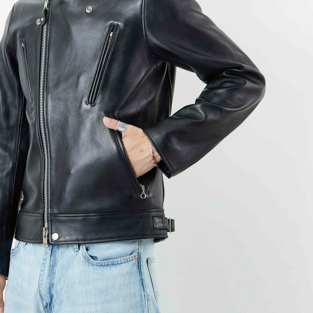 Schott [ショット] ダブルブレスト ライダースジャケット [7825950010] 010 BLACK &&モデル身長：179cm 着用サイズ：M&&