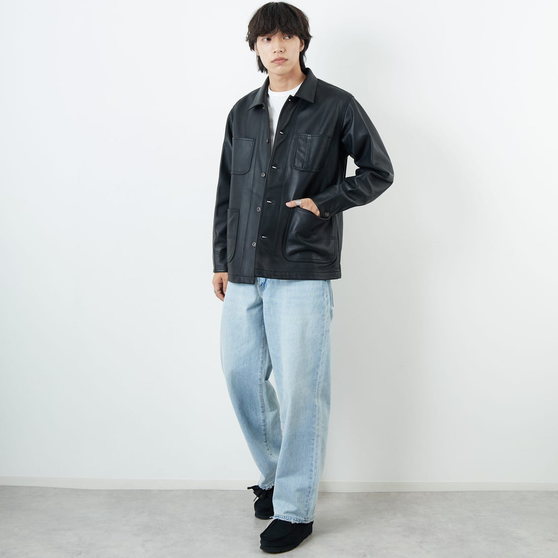 Schott [ショット] ラムレザー カバーオールジャケット [7825950012] 010 BLACK &&モデル身長：179cm 着用サイズ：M&&