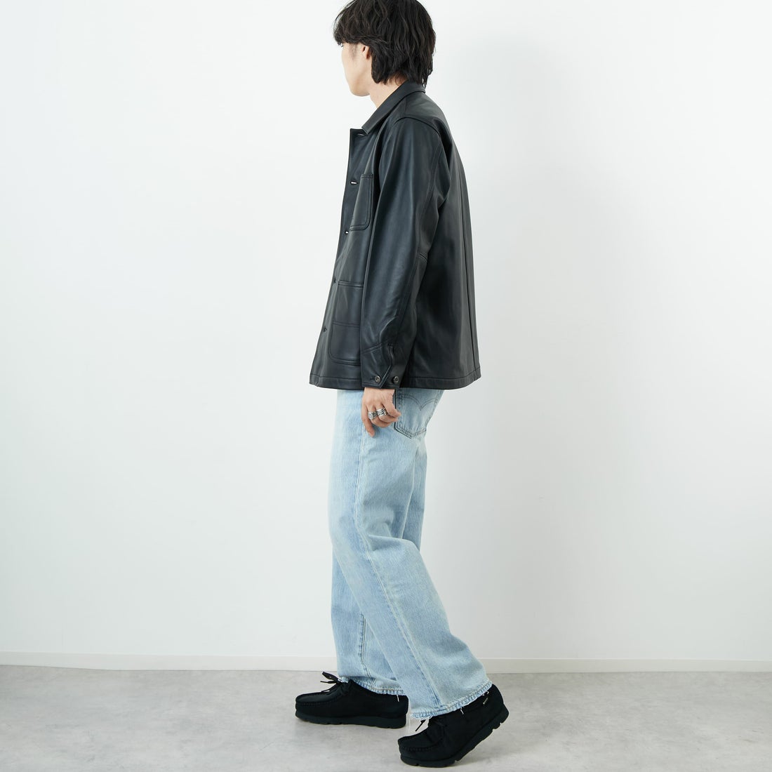 Schott [ショット] ラムレザー カバーオールジャケット [7825950012] 010 BLACK &&モデル身長：179cm 着用サイズ：M&&