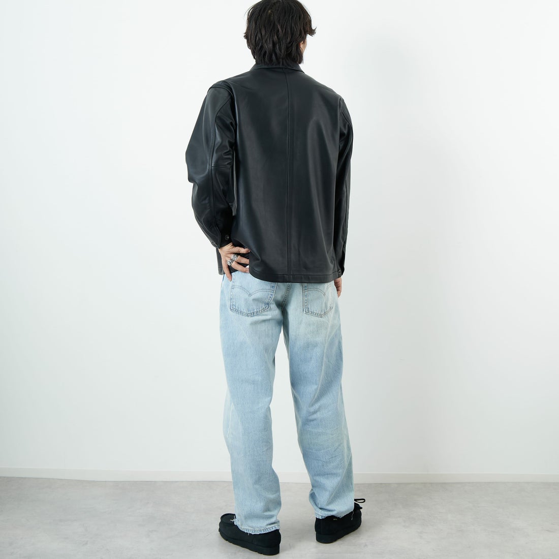 Schott [ショット] ラムレザー カバーオールジャケット [7825950012] 010 BLACK &&モデル身長：179cm 着用サイズ：M&&