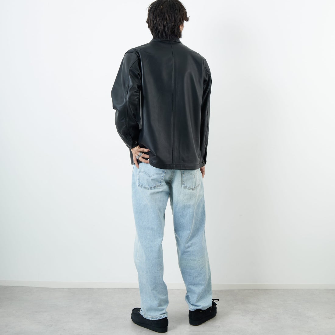 Schott [ショット] ラムレザー カバーオールジャケット [7825950012] 010 BLACK &&モデル身長：179cm 着用サイズ：M&&