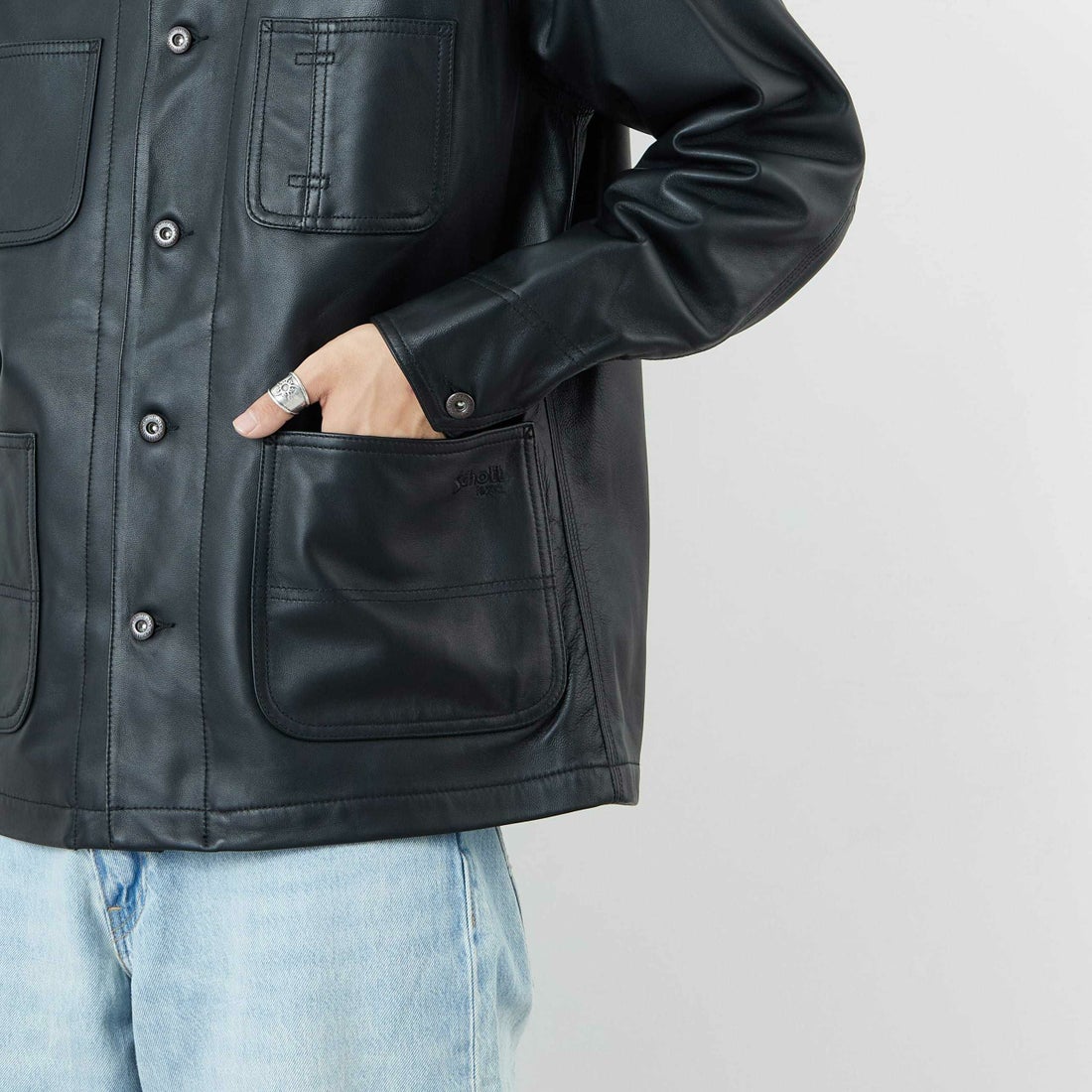 Schott [ショット] ラムレザー カバーオールジャケット [7825950012] 010 BLACK &&モデル身長：179cm 着用サイズ：M&&