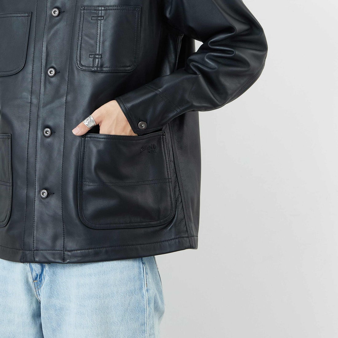 Schott [ショット] ラムレザー カバーオールジャケット [7825950012] 010 BLACK &&モデル身長：179cm 着用サイズ：M&&