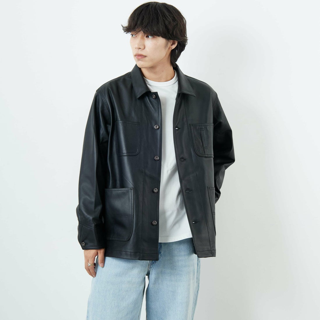 Schott [ショット] ラムレザー カバーオールジャケット [7825950012] 010 BLACK &&モデル身長：179cm 着用サイズ：L&&