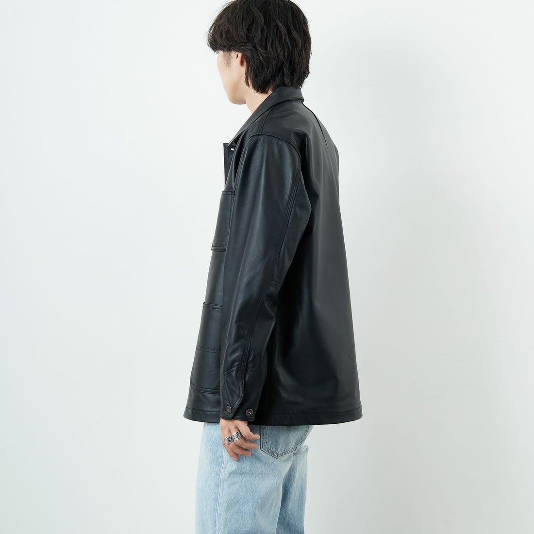 Schott [ショット] ラムレザー カバーオールジャケット [7825950012] 010 BLACK &&モデル身長：179cm 着用サイズ：L&&