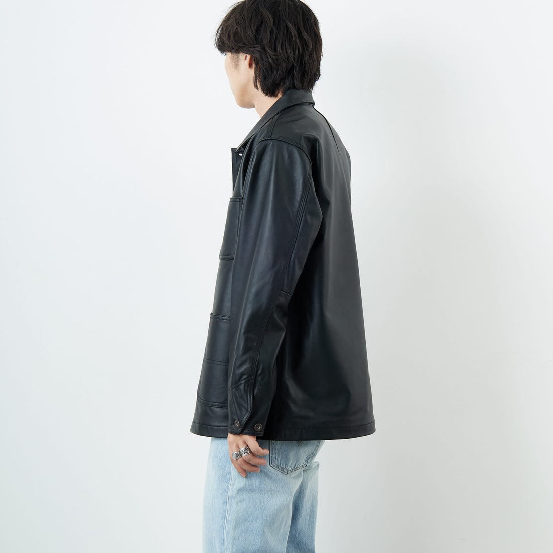Schott [ショット] ラムレザー カバーオールジャケット [7825950012] 010 BLACK &&モデル身長：179cm 着用サイズ：L&&