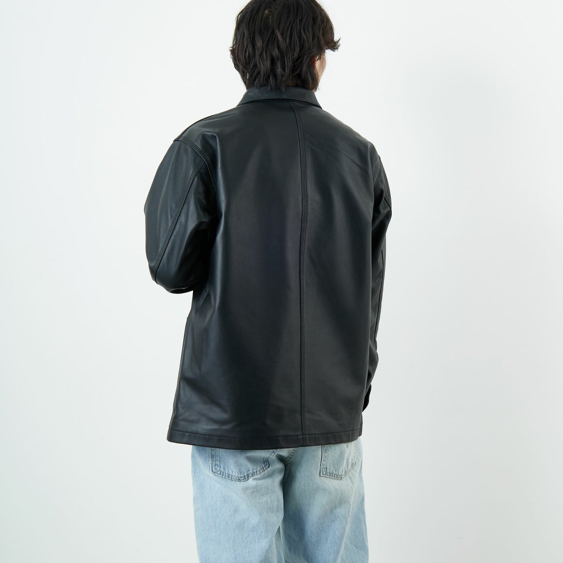 Schott [ショット] ラムレザー カバーオールジャケット [7825950012] 010 BLACK &&モデル身長：179cm 着用サイズ：L&&