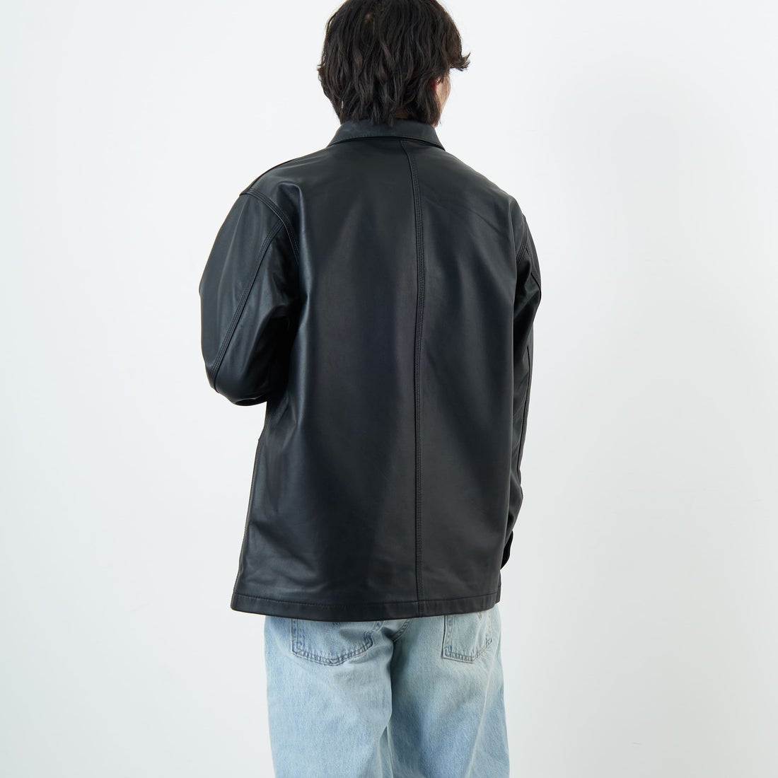 Schott [ショット] ラムレザー カバーオールジャケット [7825950012] 010 BLACK &&モデル身長：179cm 着用サイズ：L&&