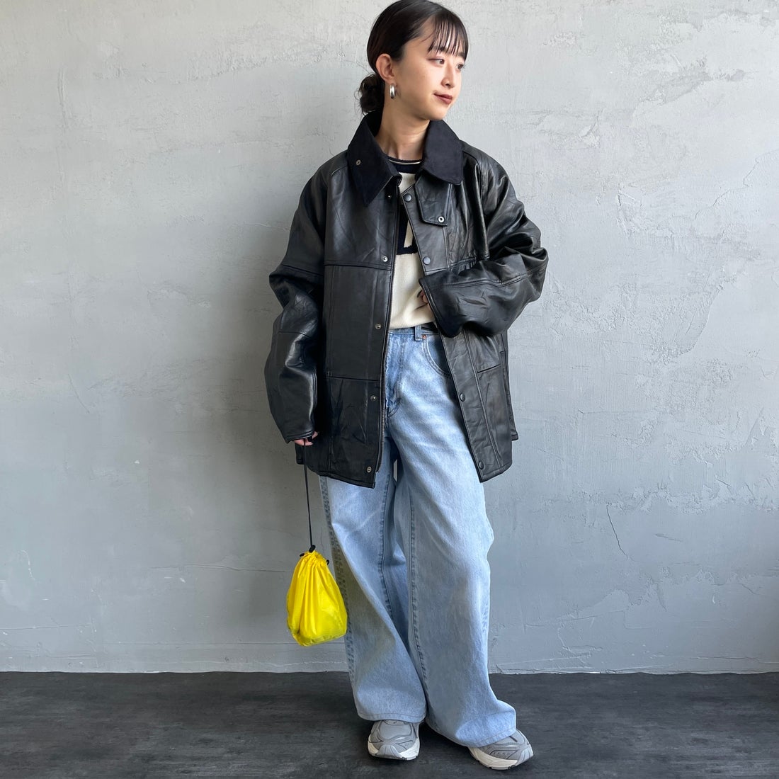 yoused [ユーズド] 別注 ドライバーズジャケット [JFY-244-092-JF] BLACK &&モデル身長：150cm 着用サイズ：0&&