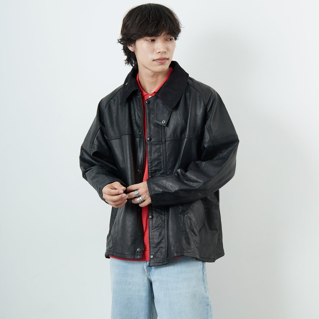 yoused [ユーズド] 別注 ドライバーズジャケット [JFY-244-092-JF] BLACK &&モデル身長：179cm 着用サイズ：2&&