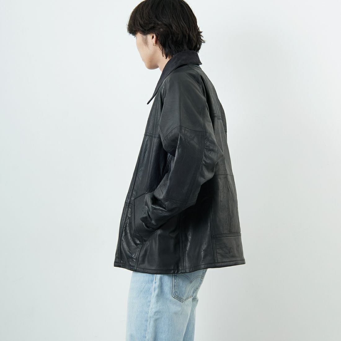 yoused [ユーズド] 別注 ドライバーズジャケット [JFY-244-092-JF] BLACK &&モデル身長：179cm 着用サイズ：2&&