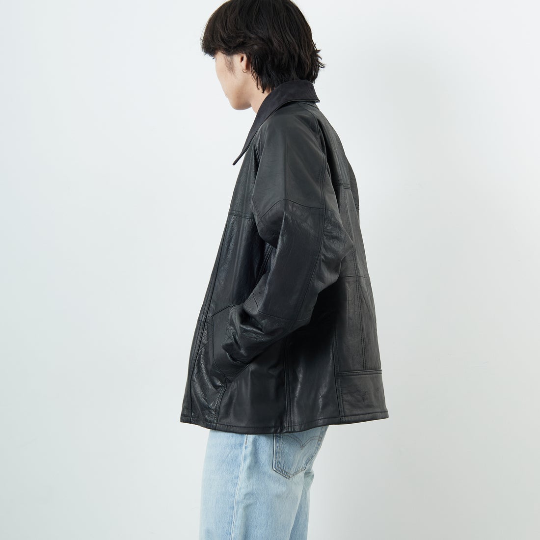 yoused [ユーズド] 別注 ドライバーズジャケット [JFY-244-092-JF] BLACK &&モデル身長：179cm 着用サイズ：2&&