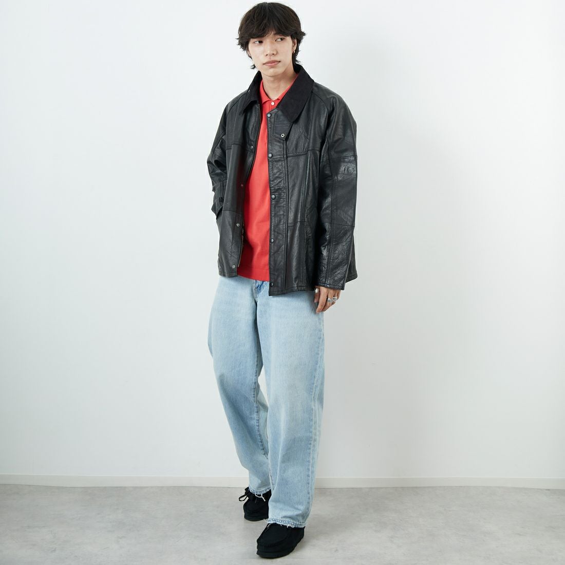 yoused [ユーズド] 別注 ドライバーズジャケット [JFY-244-092-JF] BLACK &&モデル身長：179cm 着用サイズ：2&&