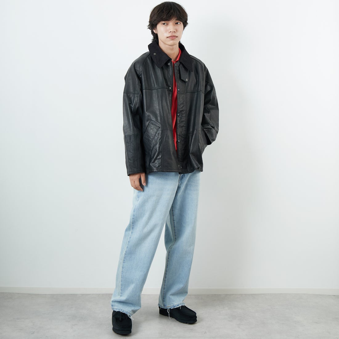 yoused [ユーズド] 別注 ドライバーズジャケット [JFY-244-092-JF] BLACK &&モデル身長：179cm 着用サイズ：2&&