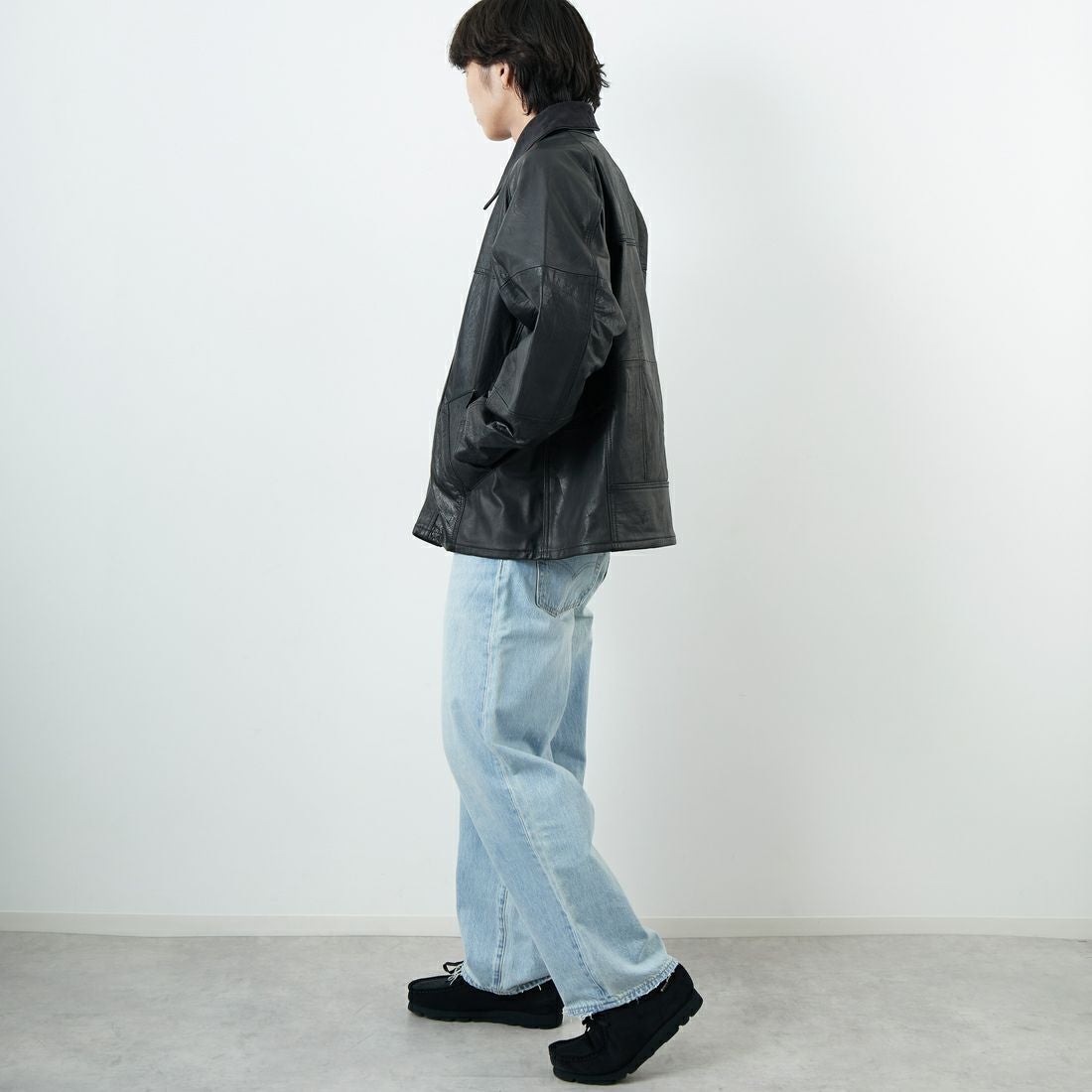 yoused [ユーズド] 別注 ドライバーズジャケット [JFY-244-092-JF] BLACK &&モデル身長：179cm 着用サイズ：2&&