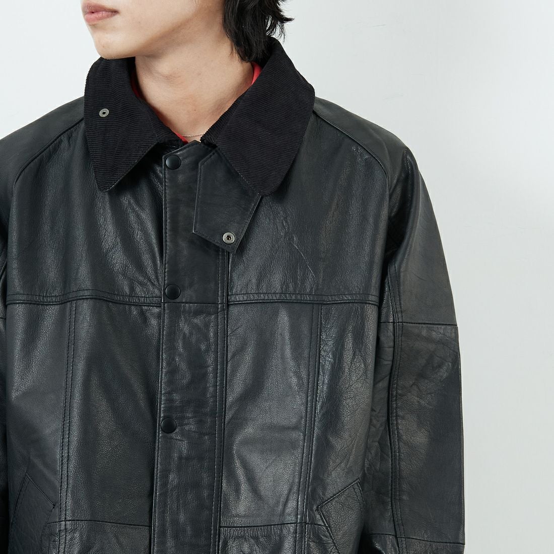 yoused [ユーズド] 別注 ドライバーズジャケット [JFY-244-092-JF] BLACK &&モデル身長：179cm 着用サイズ：2&&