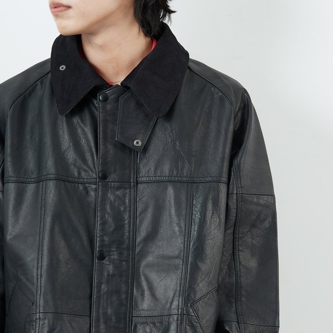 yoused [ユーズド] 別注 ドライバーズジャケット [JFY-244-092-JF] BLACK &&モデル身長：179cm 着用サイズ：2&&