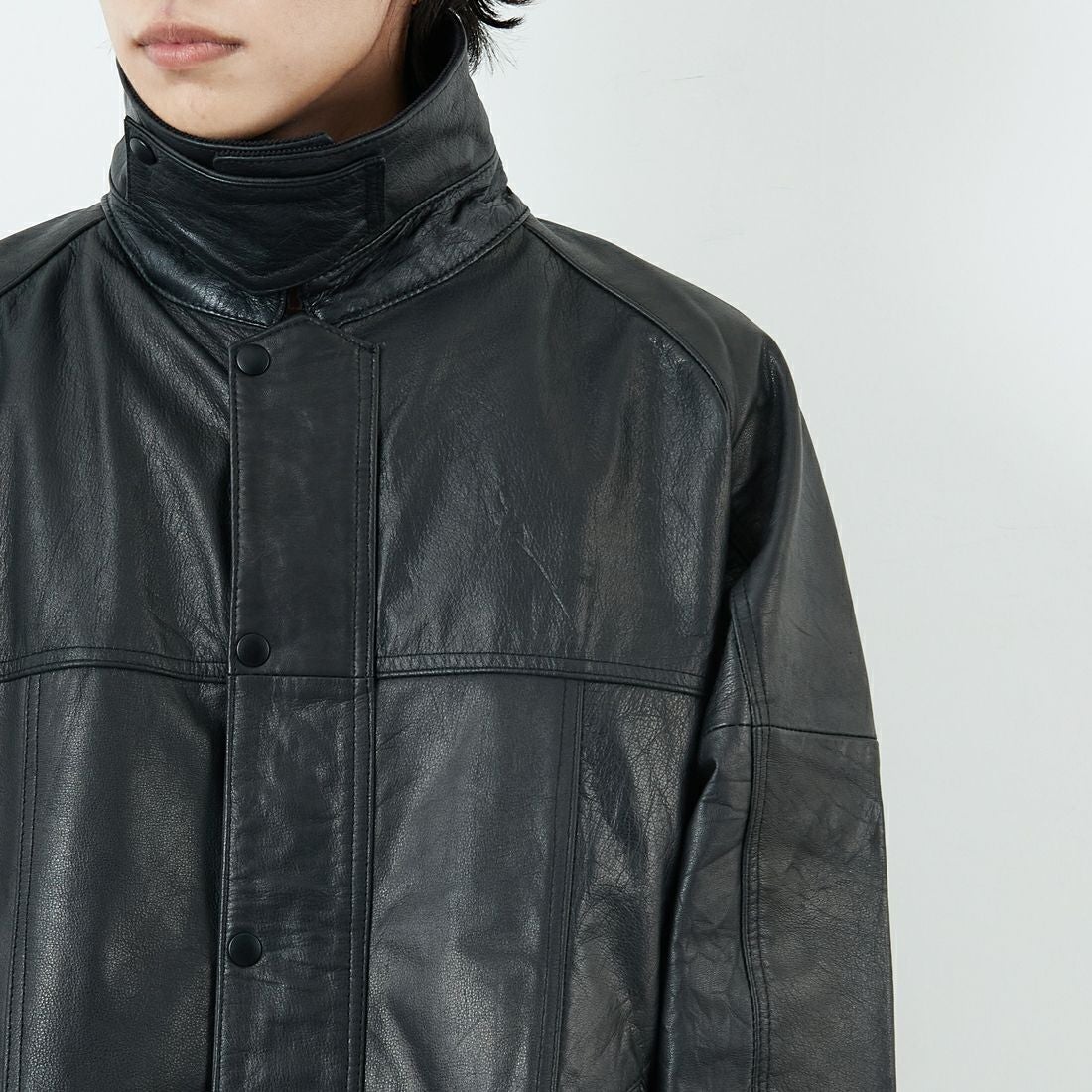 yoused [ユーズド] 別注 ドライバーズジャケット [JFY-244-092-JF] BLACK &&モデル身長：179cm 着用サイズ：2&&