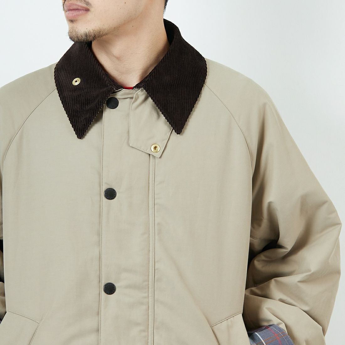 Barbour [バブアー] 別注 中綿入り TRANSPORT トランスポートジャケット [MCAS205-JF] GREIGE &&モデル身長：168cm 着用サイズ：40&&