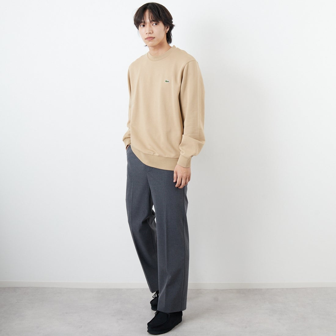 LACOSTE [ラコステ] エッセンシャルクルーネックスウェット [SH9801] 02S VIENNE &&モデル身長：179cm 着用サイズ：5&&