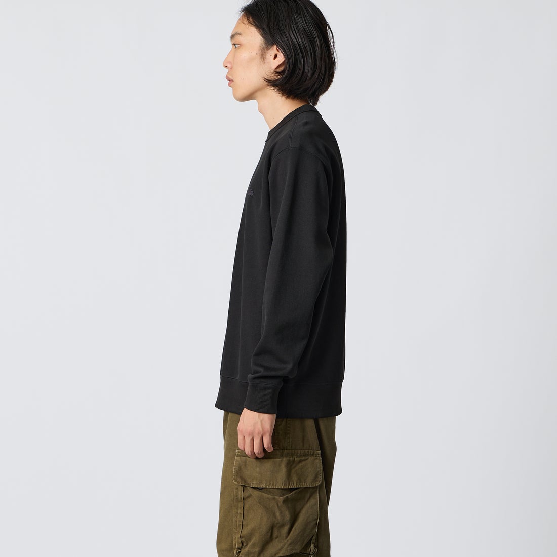 LACOSTE [ラコステ] 鹿の子ワントーンクルーネックスウェット [SH9359] 031 BLACK &&モデル身長：175cm 着用サイズ：4&&