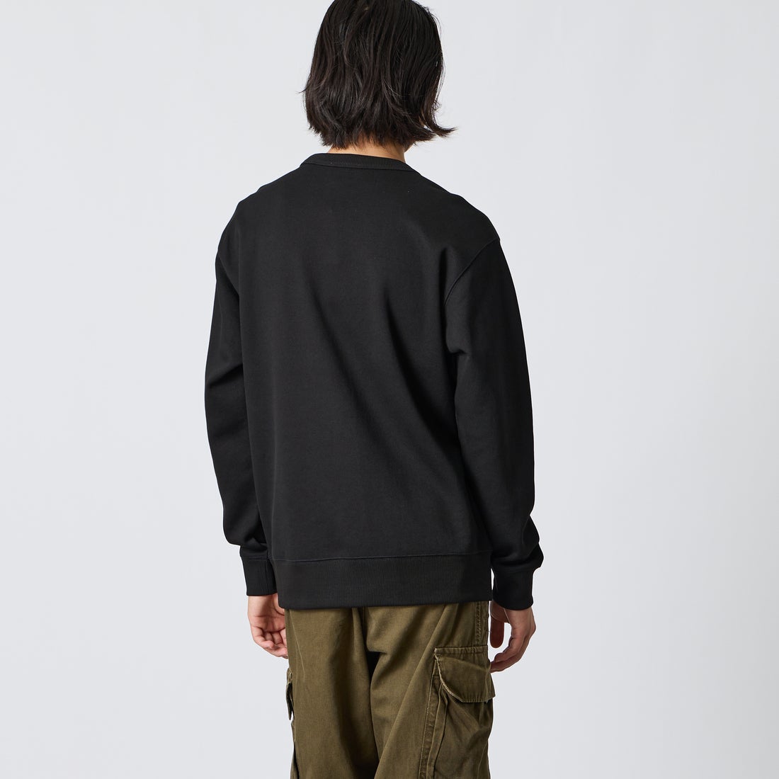 LACOSTE [ラコステ] 鹿の子ワントーンクルーネックスウェット [SH9359] 031 BLACK &&モデル身長：175cm 着用サイズ：4&&
