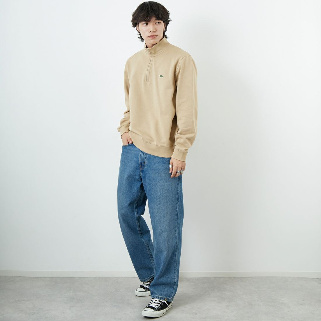 LACOSTE [ラコステ] ハイネックハーフジップスウェット [SH9774] 02S VIENNE &&モデル身長：179cm 着用サイズ：5&&